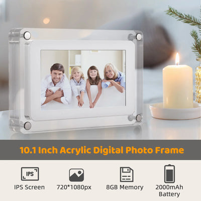 10.1" WiFi Acrylic Digital Photo Frame, 8GB Memory, Frameo App Sharing