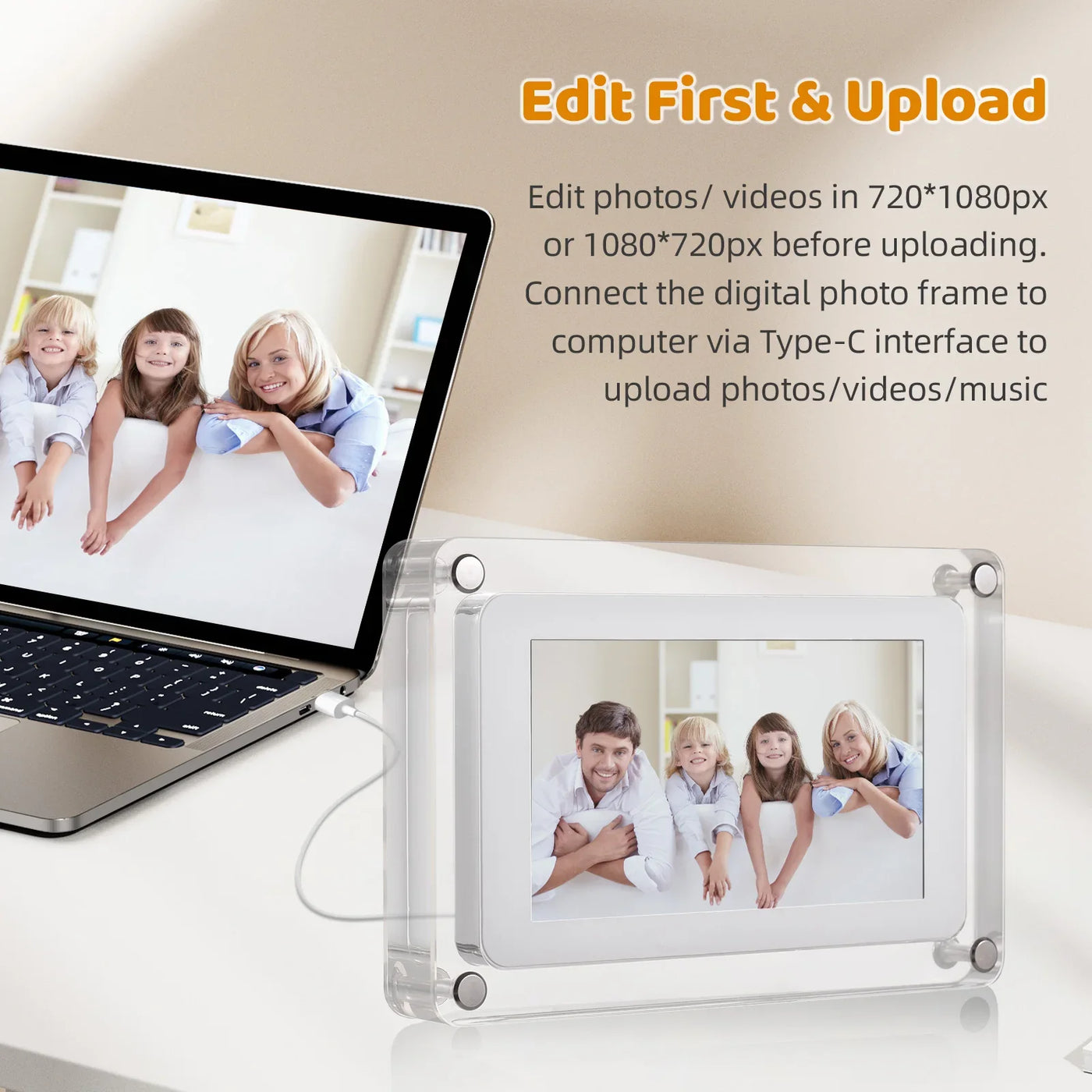 10.1" WiFi Acrylic Digital Photo Frame, 8GB Memory, Frameo App Sharing