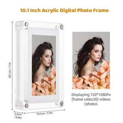 10.1" WiFi Acrylic Digital Photo Frame, 8GB Memory, Frameo App Sharing