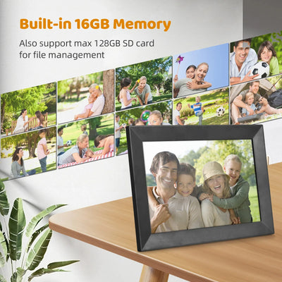 10.1" WiFi Digital Photo Frame, 16GB Memory, LCD Touch Panel, Auto Rotation, App Sharing