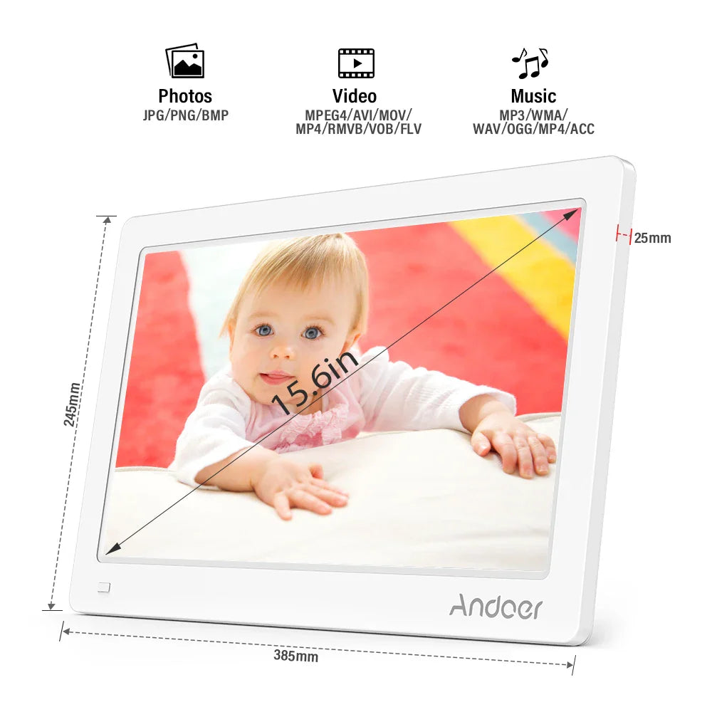 Andoer 15.6" Digital Photo Frame, 1920x1080 IPS Screen, Wall Mountable, Remote Control