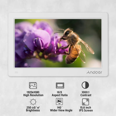 Andoer 15.6" Digital Photo Frame, 1920x1080 IPS Screen, Wall Mountable, Remote Control