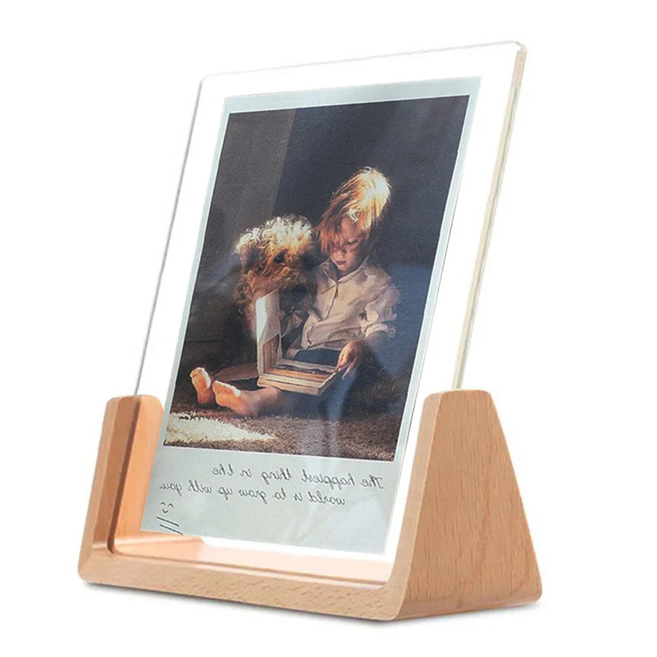 Beech Wood U-Shape Acrylic Photo Frame Set, Desktop Decor