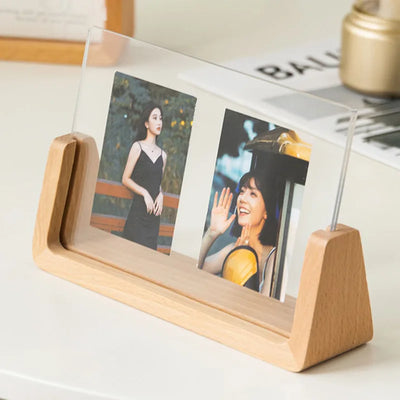 Beech Wood U-Shape Acrylic Photo Frame Set, Desktop Decor