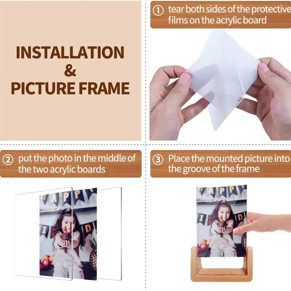 Beech Wood U-Shape Acrylic Photo Frame Set, Desktop Decor