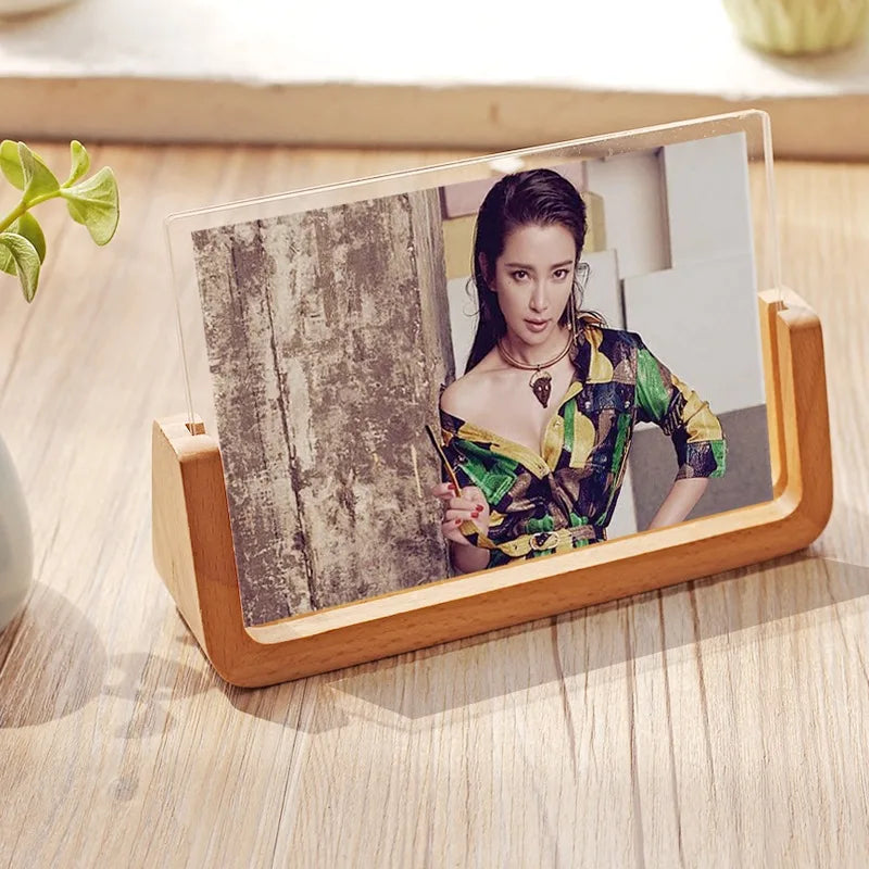 Beech Wood U-Shape Acrylic Photo Frame Set, Desktop Decor