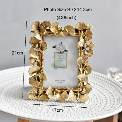 Creative Retro Golden Picture Frame, Ginkgo Leaf Design, 4" & 6" Sizes