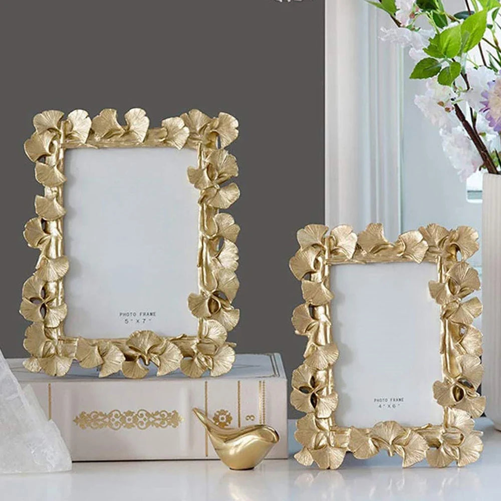 Creative Retro Golden Picture Frame, Ginkgo Leaf Design, 4" & 6" Sizes