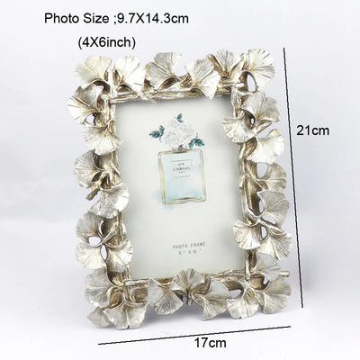 Creative Retro Golden Picture Frame, Ginkgo Leaf Design, 4" & 6" Sizes