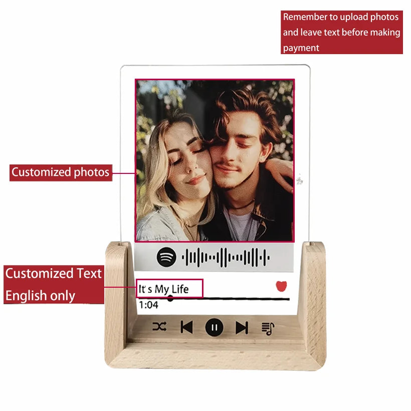 Custom Acrylic Photo Frame Wooden Spotify Song Code Picture Frame