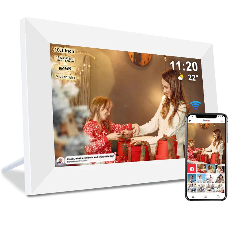 Frameo 10.1" Smart WiFi Digital Photo Frame, 32GB/64GB, 1280x800 IPS HD Touch Screen, Wall Mountable