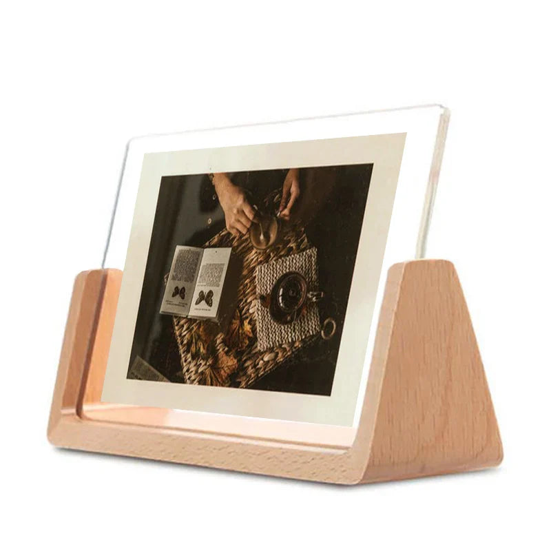 Walnut/Beech U-Shape Acrylic Photo Frame Set, 10x15/13x18/15x20/20x25cm, Desktop Decor