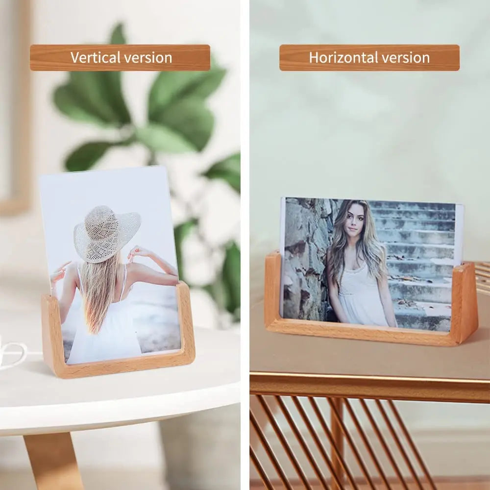 Walnut/Beech U-Shape Acrylic Photo Frame Set, 10x15/13x18/15x20/20x25cm, Desktop Decor