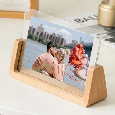 Walnut/Beech U-Shape Acrylic Photo Frame Set, 10x15/13x18/15x20/20x25cm, Desktop Decor