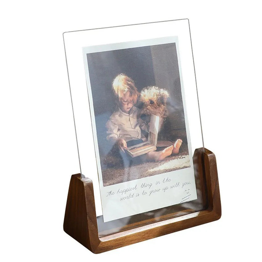 Walnut/Beech U-Shape Acrylic Photo Frame Set, 10x15/13x18/15x20/20x25cm, Desktop Decor