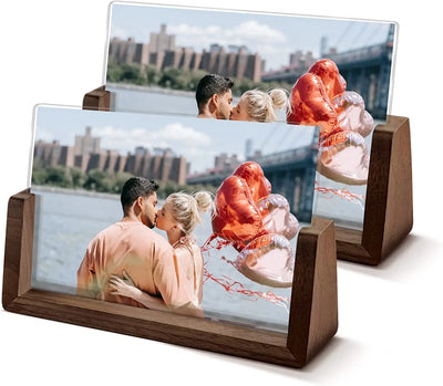 Walnut/Beech U-Shape Acrylic Photo Frame Set, 10x15/13x18/15x20/20x25cm, Desktop Decor