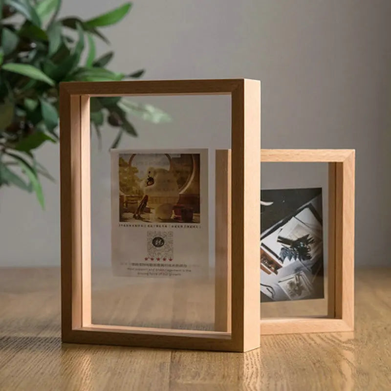 Wooden Double-Sided Glass Photo Frame, Table Display, Pressed Flower & Plant Specimen Holder