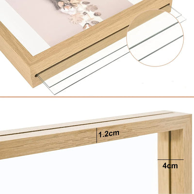 Wooden Double-Sided Glass Photo Frame, Table Display, Pressed Flower & Plant Specimen Holder