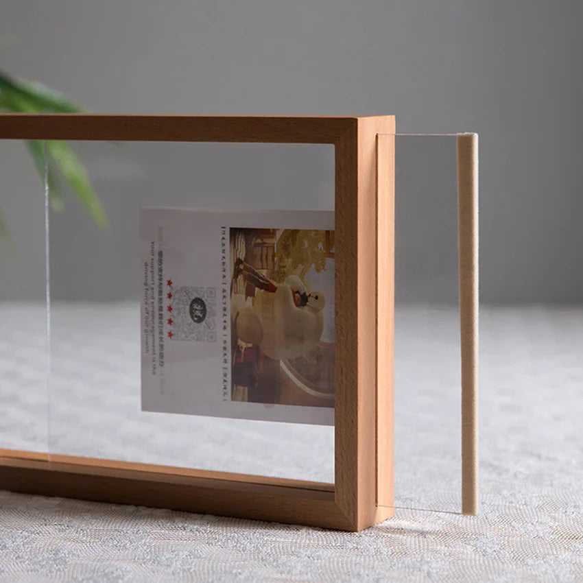 Wooden Double-Sided Glass Photo Frame, Table Display, Pressed Flower & Plant Specimen Holder